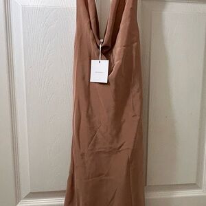 NWT 100% silk Small Lavender Brown Backless Tan Dress